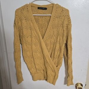 Women's Mustard Yellow Criss Cross Knit Sweater